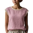thumbnail image 3 of Women's Cotton Linen Sleeveless Shirt Lace Patchwork Casual Top, 3 of 9