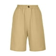 thumbnail image 4 of Crgrtght Long Shorts for Women Womens Wide Leg Cotton Linen Bermuda Shorts with Pockets High Waist Summer Loose Baggy Shorts Long Shorts Knee Length for Women Elastic Waist Shorts Women Trendy, 4 of 5