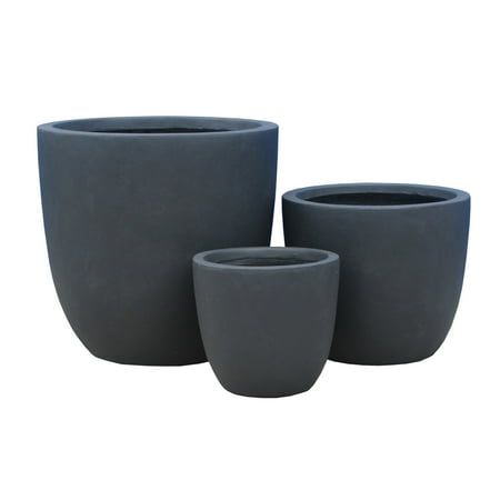 Concrete Round Planter - Durx-litecrete Lightweight Concrete Modern Seamless Round Grey Planter-Medium