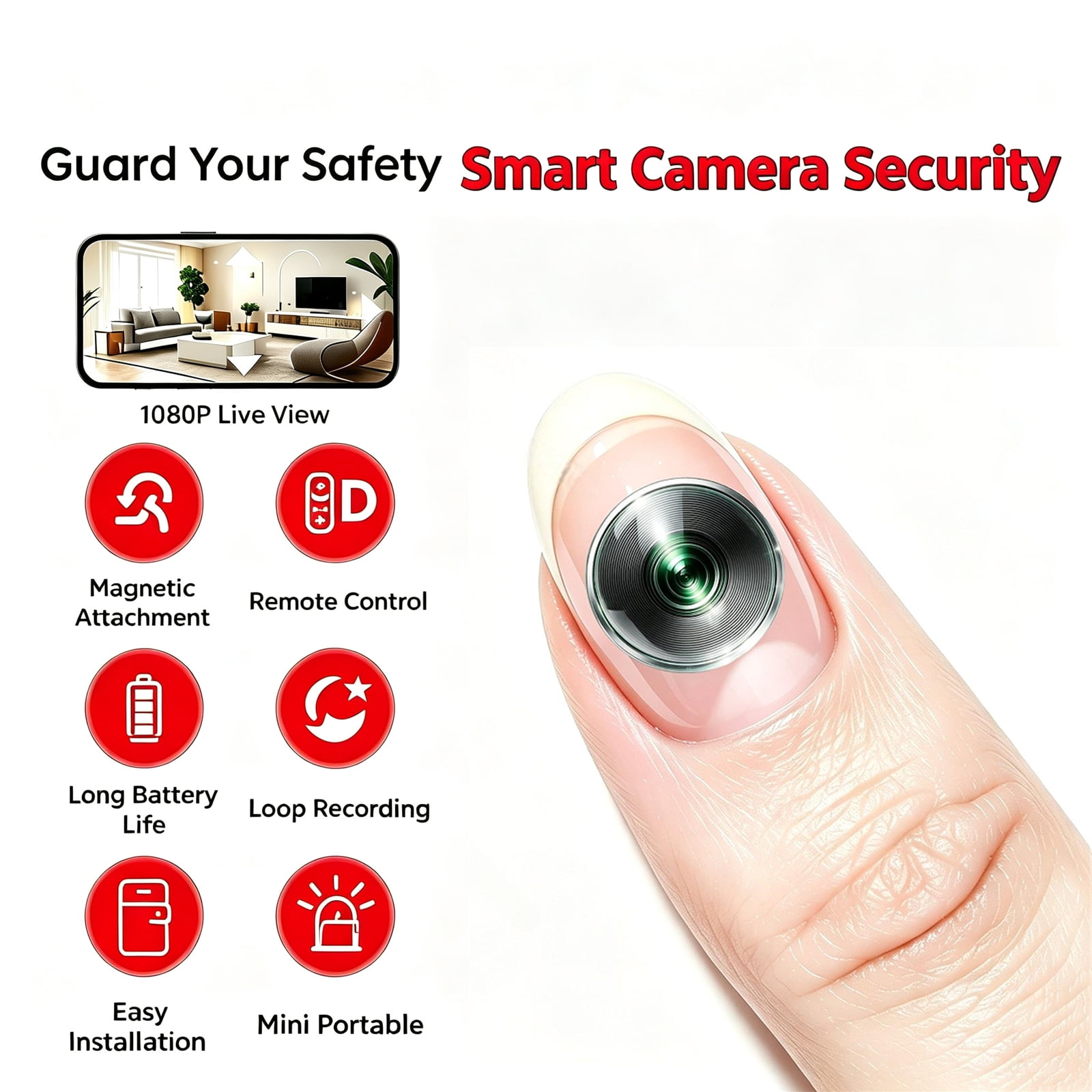 Mini WiFi Security Camera, 1080P HD Portable Surveillance Cam, Magnetic Attachment, AI Motion Detection, Two-Way Audio, Night Vision, Remote Control, Long Battery Life, Loop Recording & Alert Push fo
