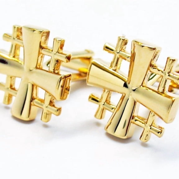 Jerusalem Cross Cufflinks – Gold Tone Cut-Out Design – Christian Gift for Dad, Pastor, or Husband – Religious Men’s Jewelry for Father’s Day