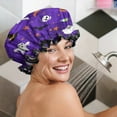 thumbnail image 5 of Shower Caps,Halloween Purple Spider Web Pattern Waterproof Shower Cap for Women 4 Pieces,Double Reusable Hair Cover for Shower PEVA Elastic Stretch Hem, 5 of 7