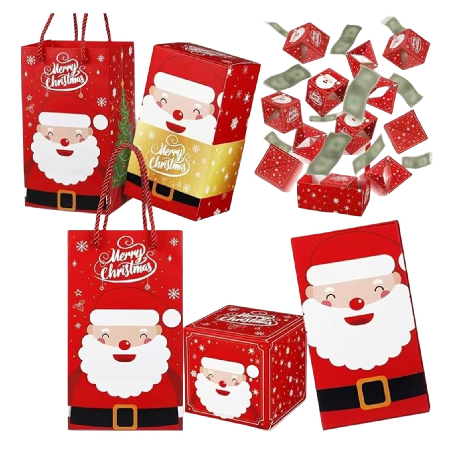Christmas Surprise Gift Box Explosion for Money Unique Folding Bouncing Red Envelope Gift Box with Confetti Cash Pop Up Money Box for Christmas Birthday Anniversary Valentine (Red Santa Claus A)