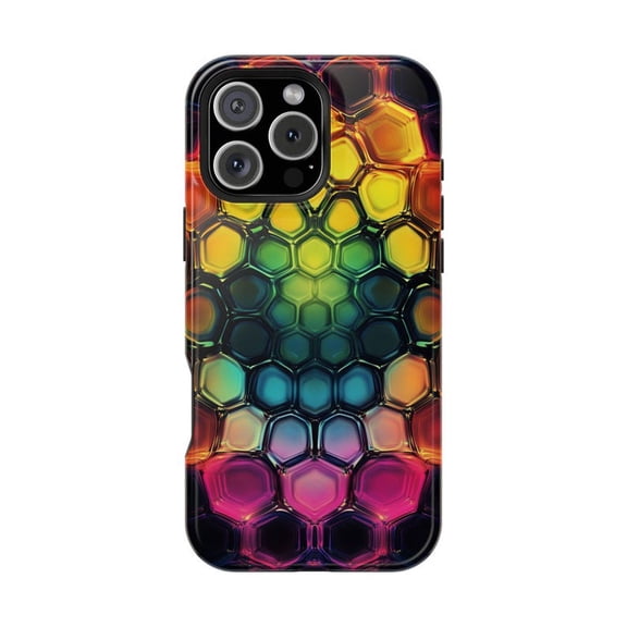 Psychedelic Rainbow Hexagon Ferrofluid Abstract Phone Case with iPhone 11 to 17 Pro Max
