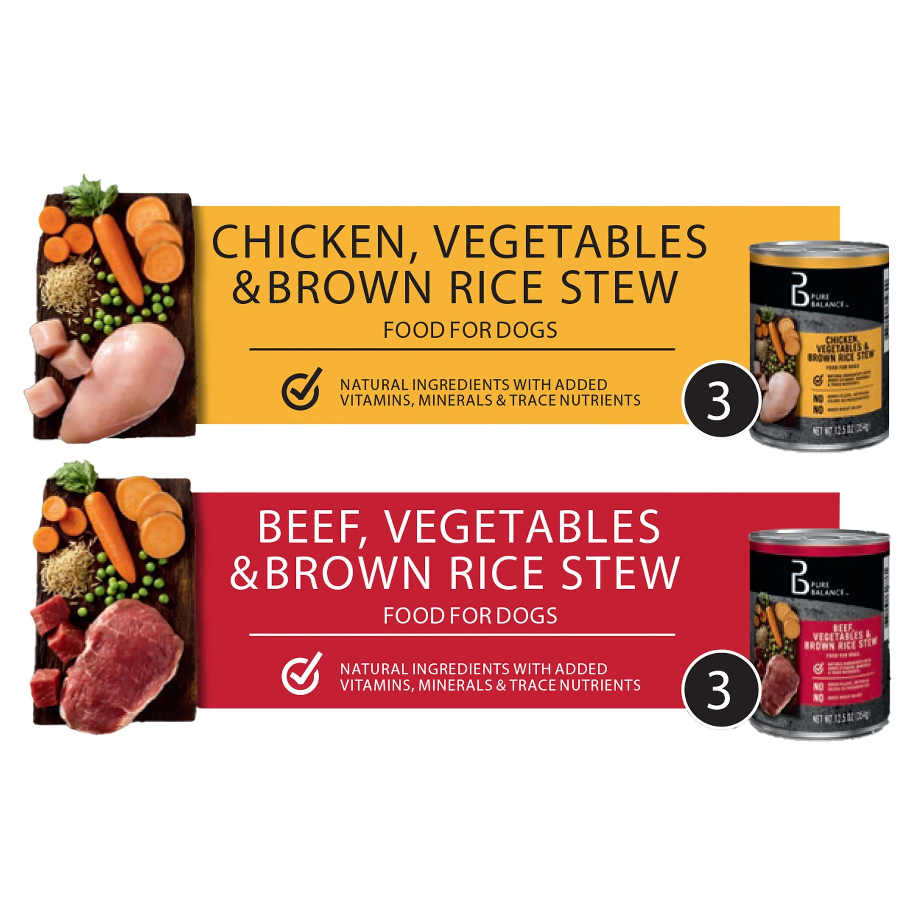 (6 pack) Pure Balance Beef Stew and Chicken Stew Wet Dog Food Variety Pack, 12.5 oz Cans, 6 Pack