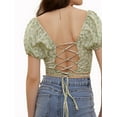 thumbnail image 3 of Lovito Floral Lace Up Backless Square Neck Puff Sleeve Blouses, 3 of 5