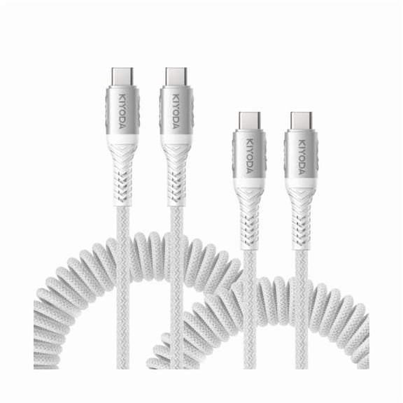 USB C to C Cable 6ft for Car, Coiled Braided USB Type C Cable 66W Fast Charging Cord USBC Cables Compatible with iPhone 17 16 15 Pro Max, iPad, Samsung Galaxy, Google Pixel Phones-Silver 2Pack