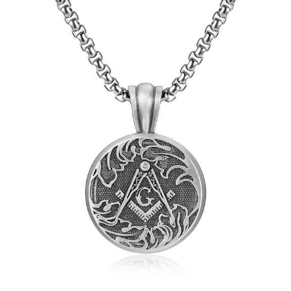 MayiaHey Masonic Medal Pendant, Compass Mason Necklace for Men, Pure Tin Masonic Necklace Punk Freemason Symbol Jewelry, Vintage Master Mason Medal Pendant Necklace