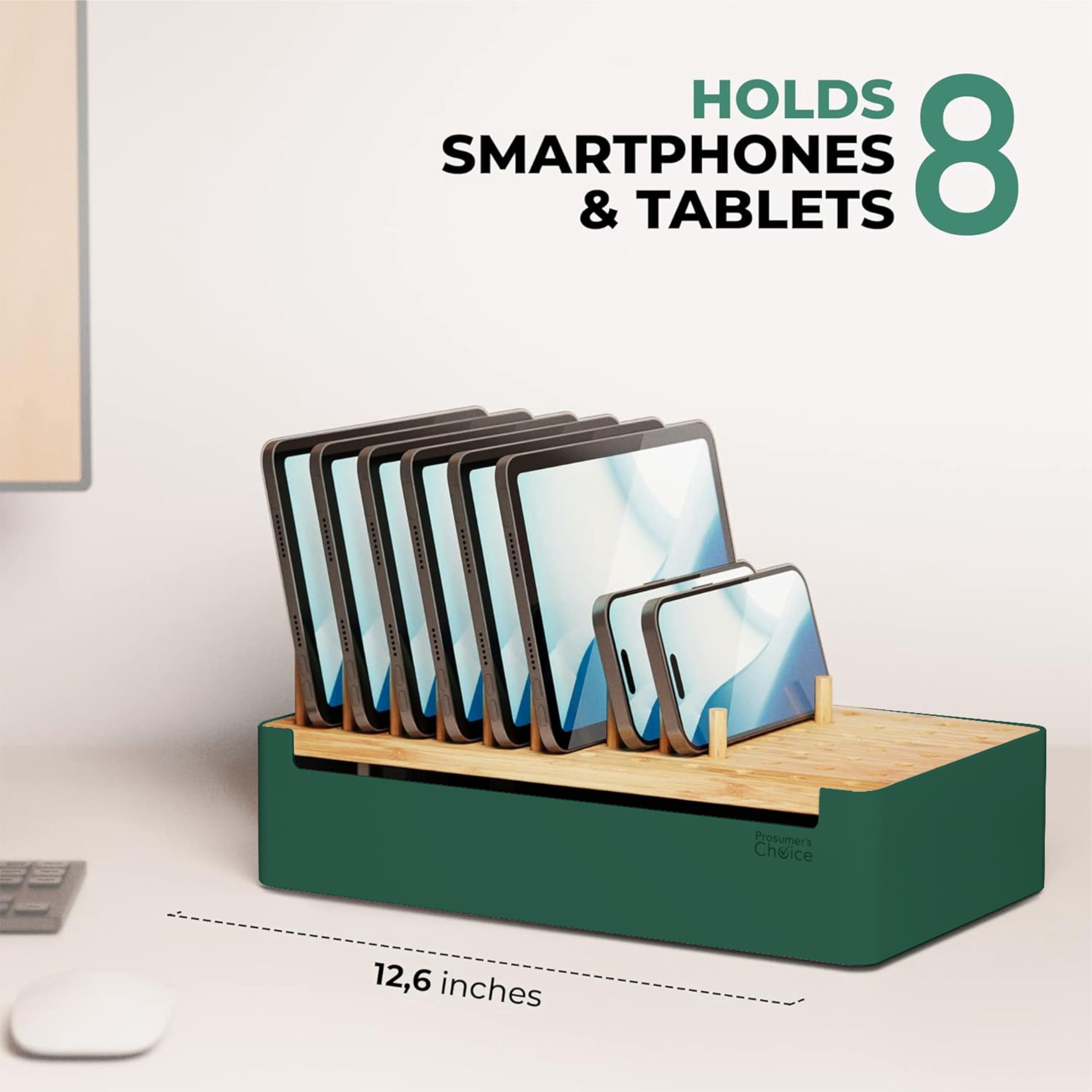 Prosumer's Choice Bamboo Charging Station - Multi Charger Station Organizer - Desk Docking Station for Phones, Tablets, Laptop - Wooden Charging Station with Removable Dividers - Cables Not Included