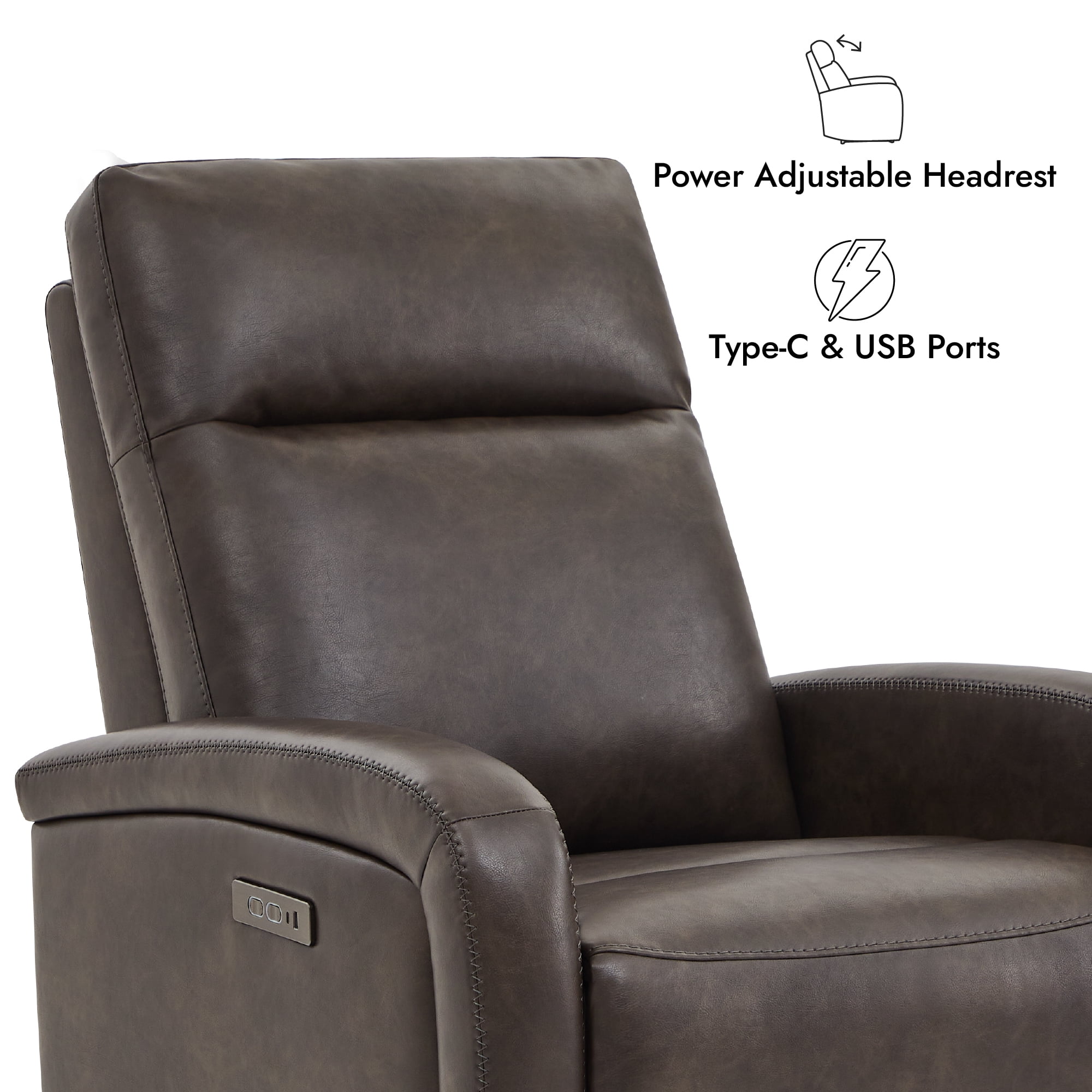 CHITA Electric Power Recliner, Zero Wall Hugger Recliners RV Recliners for Small Space Living Room, Faux Leather Single Sofa Chair with Adjustable Headrest USB&Type-C Charge, Chocolate Brown