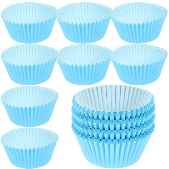 FEZOR 100 Blue Mini Cupcake Liners,Food-Grade Paper for Baking
