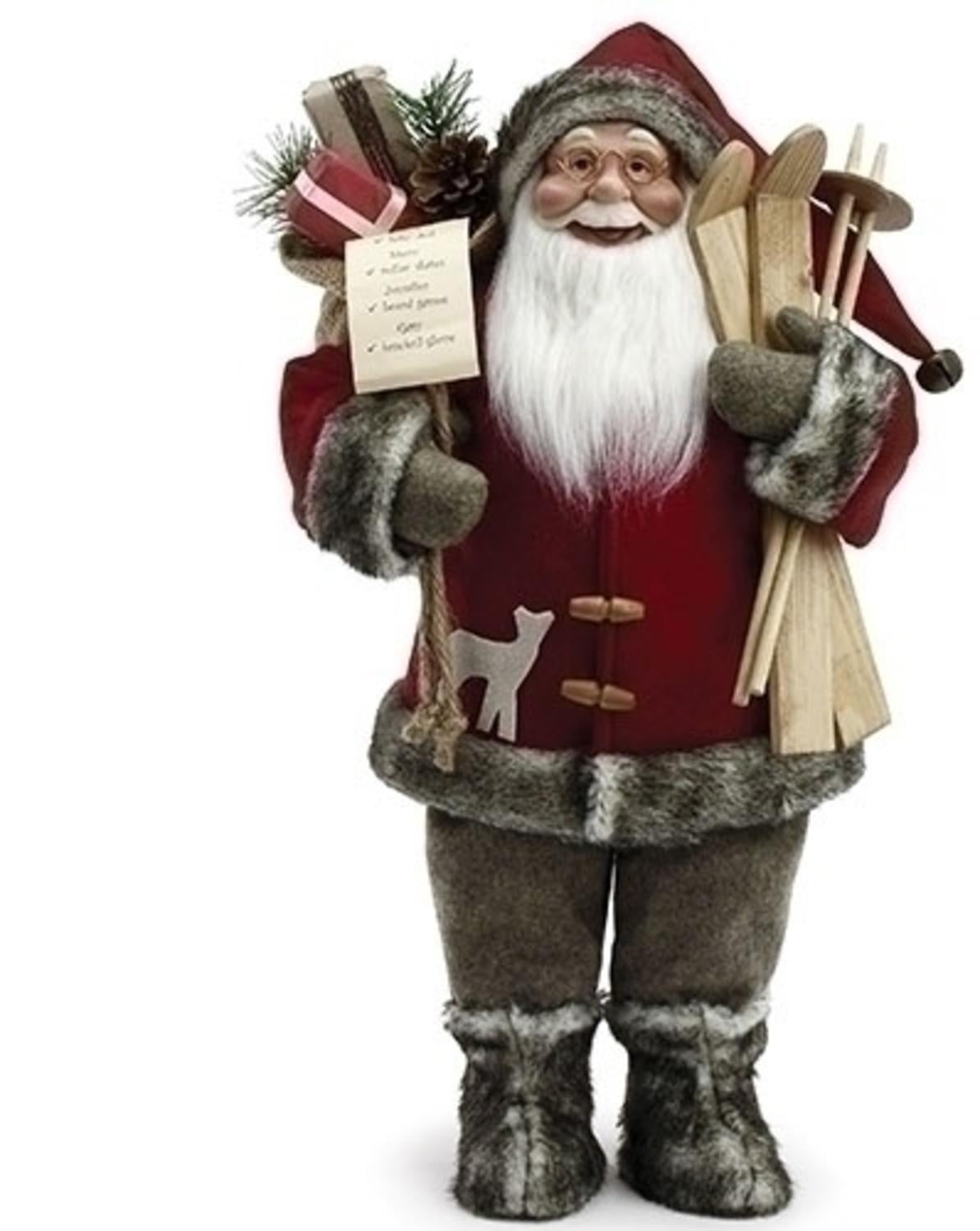 18" Santa Claus with Skis and Fur Boots Christmas Figure by Roman
