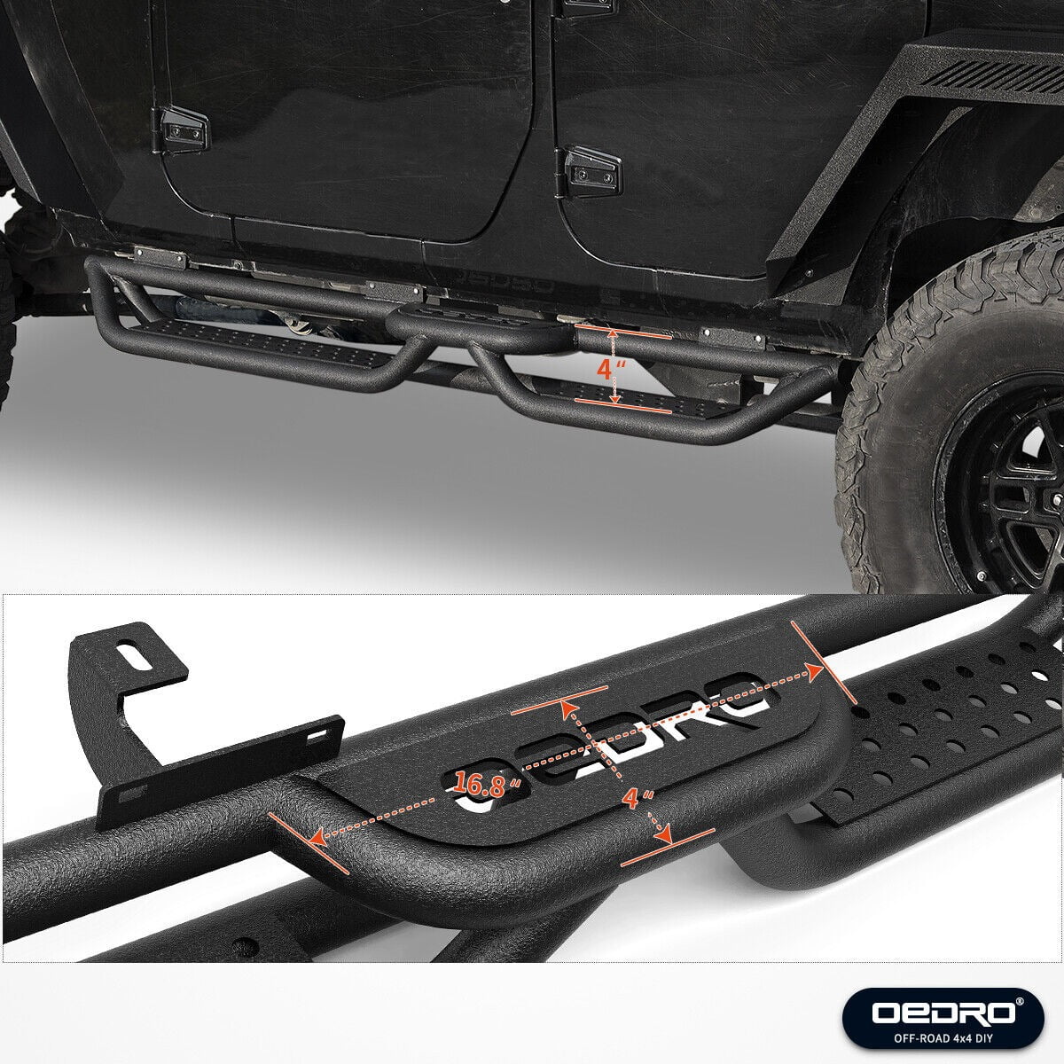 RVNI Running Boards Side Steps for 2007-2018 Jeep Wrangler JK 4 Door Nerf Bars