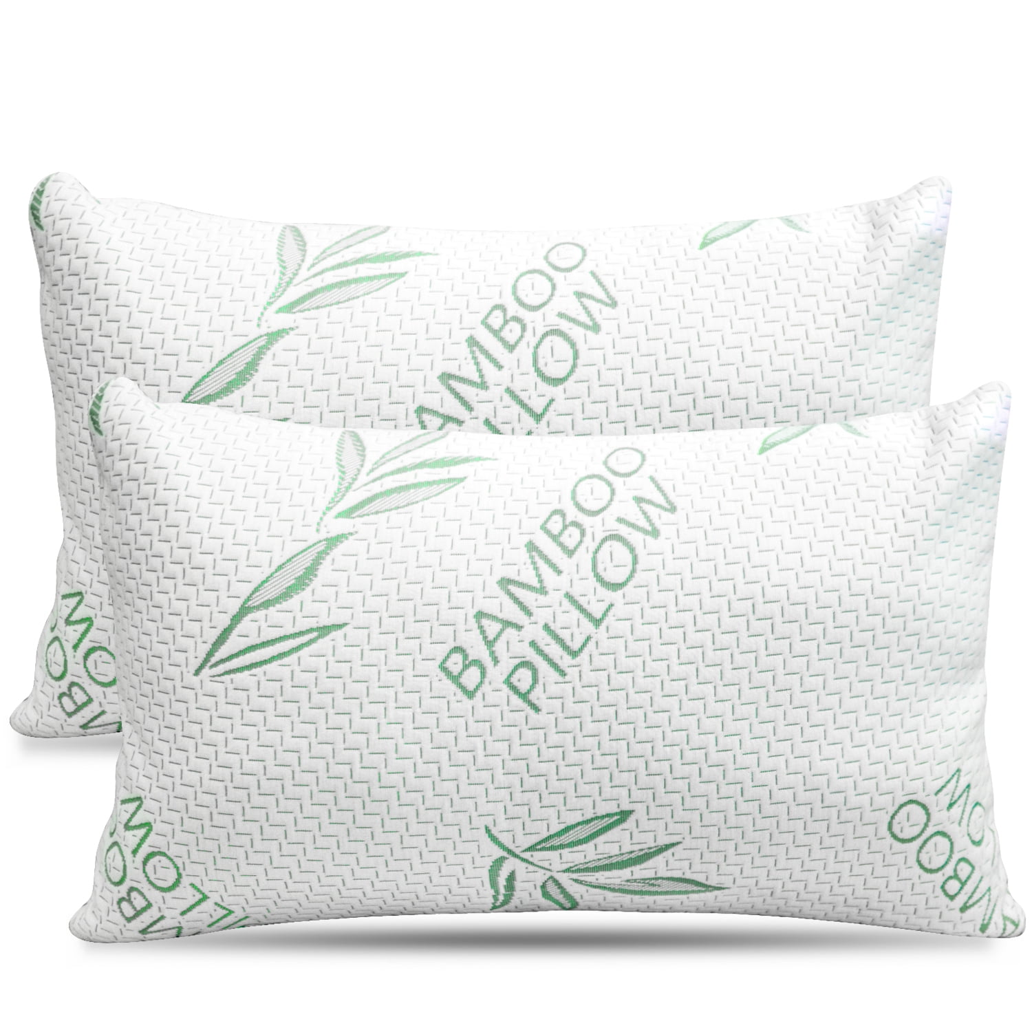 2 Pack King Size Bamboo Pillow, Memory Foam Bed Pillows with Washable Pillowcases, King (2 Pack
