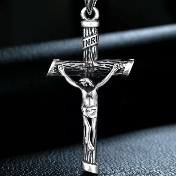 HOOUN Mens Unisex Silver Jesus Christ Crucifix Cross Pendant Necklace Box Chain 24"