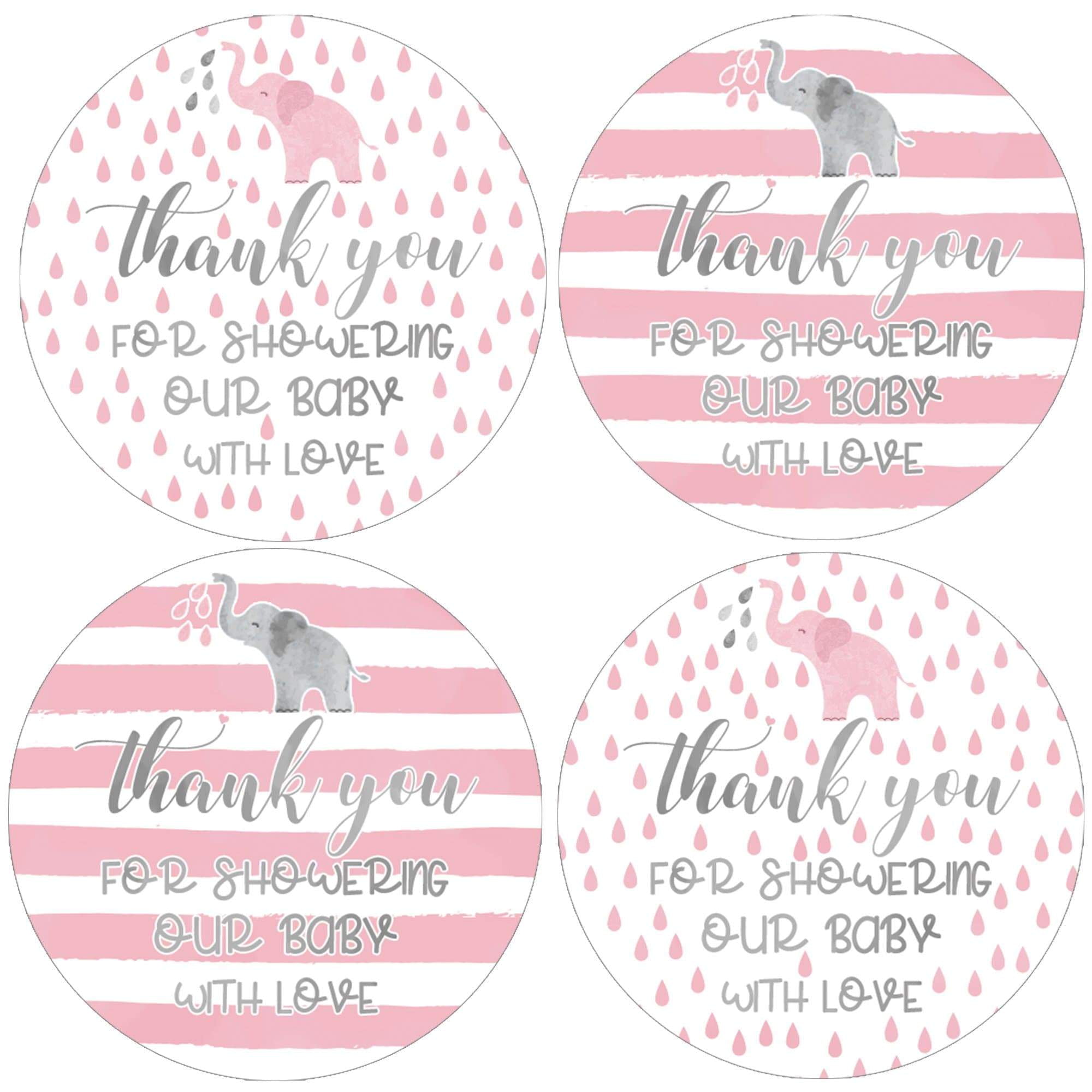 48 personalised baby shower stickers labels favours PINK PRAM GIRL round circle 