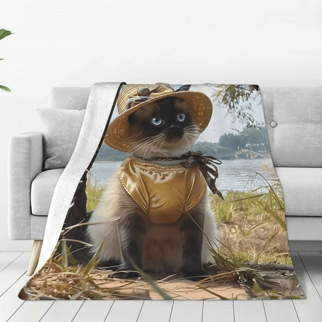 Balery Cat In Sun Hat Manta de Felpa Suave y Acogedora – Cobija de Franela Aterciopelada para Cama, Lavable y Cálida para Sofá, Mascotas, Transpirable-60"x50"