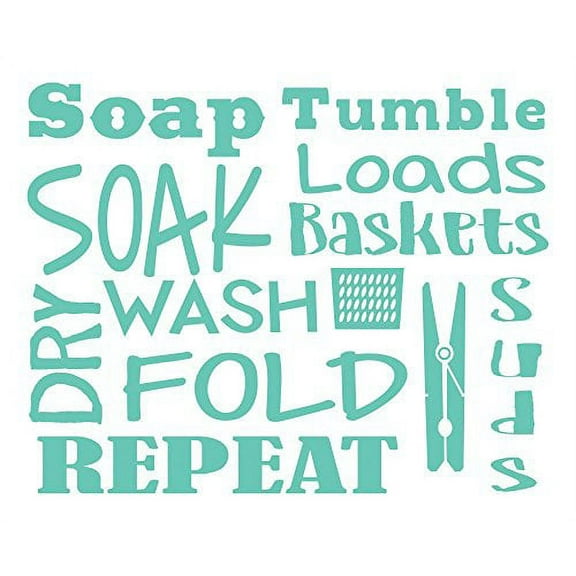 Laundry Room Wall Decal Letters, Soak, Wash, Dry, Fold - Vinyl Stickers, Mint Green, 23x18