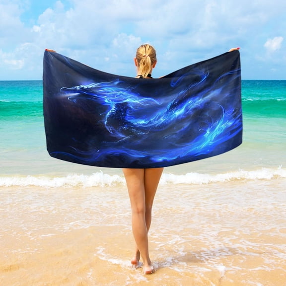 Ryvnso Cool Dragon with Flames Oversized Beach Towel Microfiber Bath Blankets Swimming Fitness 37" x 74"