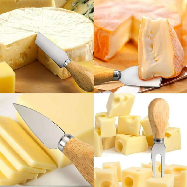 Cheese Spreader Basdi Stainless Steel Cheese Set - Cheese Spreader, Fork & Slicer with Rubber Wood Handle, Charcuterie Board Tool, Rust-Resistant, Elegant Serving Essential, Charcuterie Board Tool