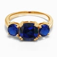 thumbnail image 2 of Gem Stone King 18K Yellow Gold Plated Silver Blue Created Sapphire 3 Stone Engagement Ring for Women (3.70 Cttw, Gemstone September Birthstone, Cushion 8MM, Size 7), 2 of 5