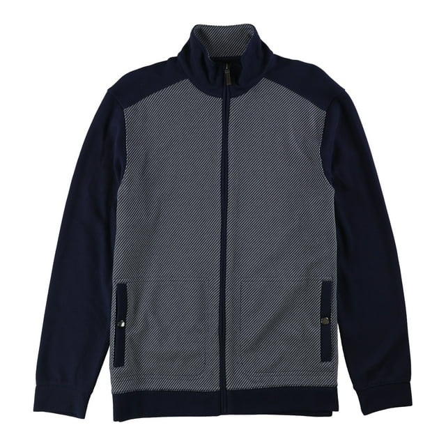 Tasso Elba Mens Jacquard Textured Knit Jacket, Blue, Medium