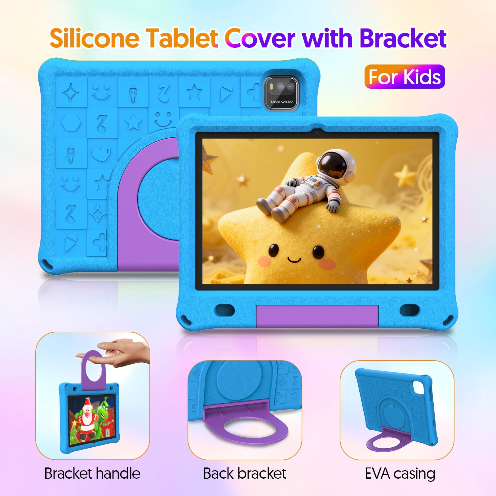 10inch Kids Tablet Android 15,1280x800 HD Ips Display Tablet with Eva Case,12GB (3g+9g) RAM+64GB Rom,Quad-Core, Wi-Fi6,6000mAh,Parental Control App Google Certified -Blue