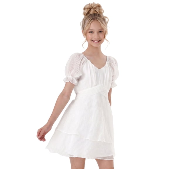2Bunnies Girls' 8Y-14Y Tween Teen Pleated Textured Crinkle Chiffon Tiered Dress