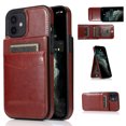 thumbnail image 6 of iPhone 12/12 Pro Case, Leather Wallet Case iPhone 12/12 Pro 6.1", PU Leather Case, Built in Stand Wallet Credit Card Holder Case 5 Card Slots Case For Apple iPhone 12/12 Pro, Brown, 6 of 11