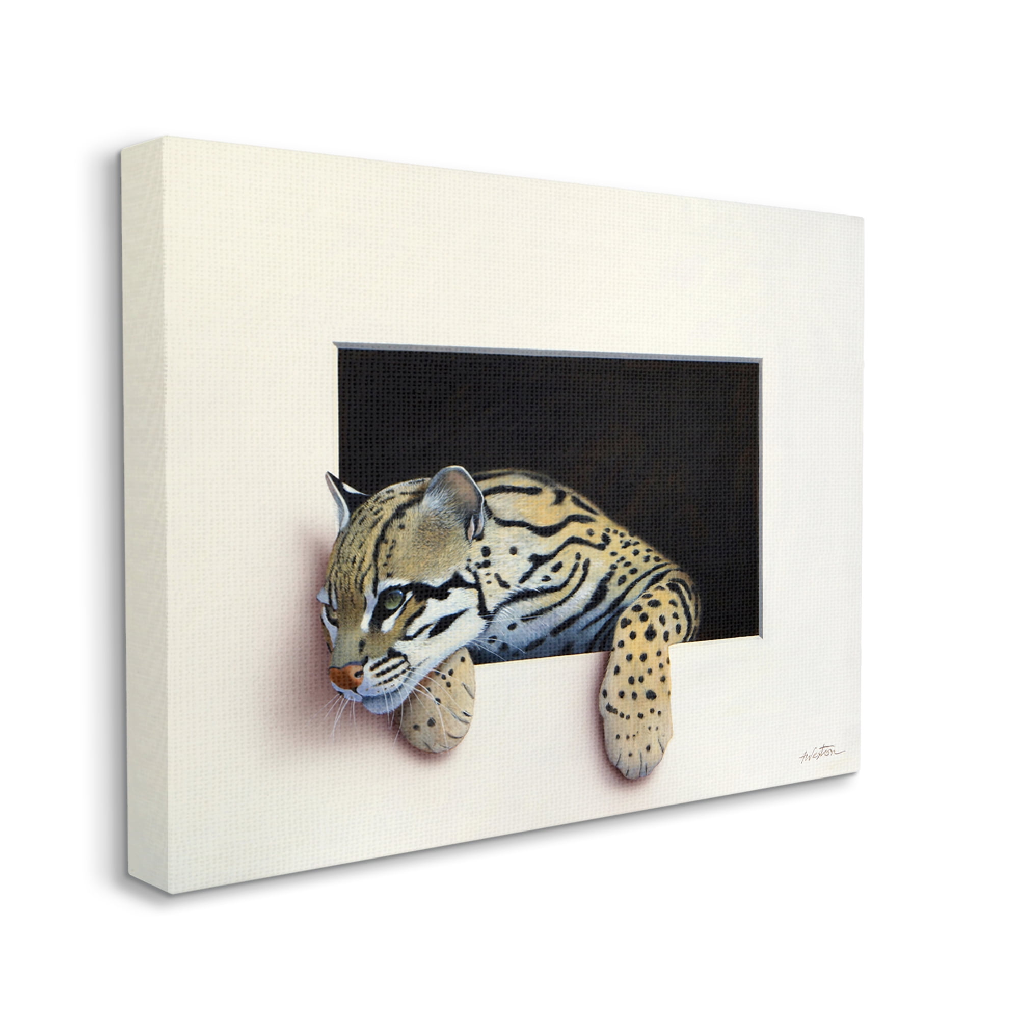 Stupell Industries Wildlife Ocelot Resting Paws Cutout Illusion Painting Gallery Wrapped Canvas Print Wall Art, Design by Alan Weston