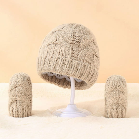 Kid's Winter Beanies Hat Full Fingers Gloves Set Skull Winter Caps Stretchy Gloves for Boys Girls 0-3 Years