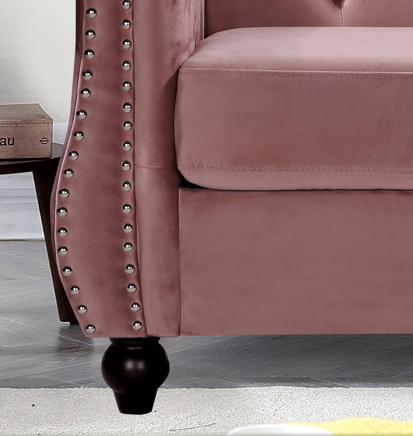 US Pride Furniture Chester 40.55 in. Wide Rolled Arm Velvet Modern Straight living Room Chair, Rose