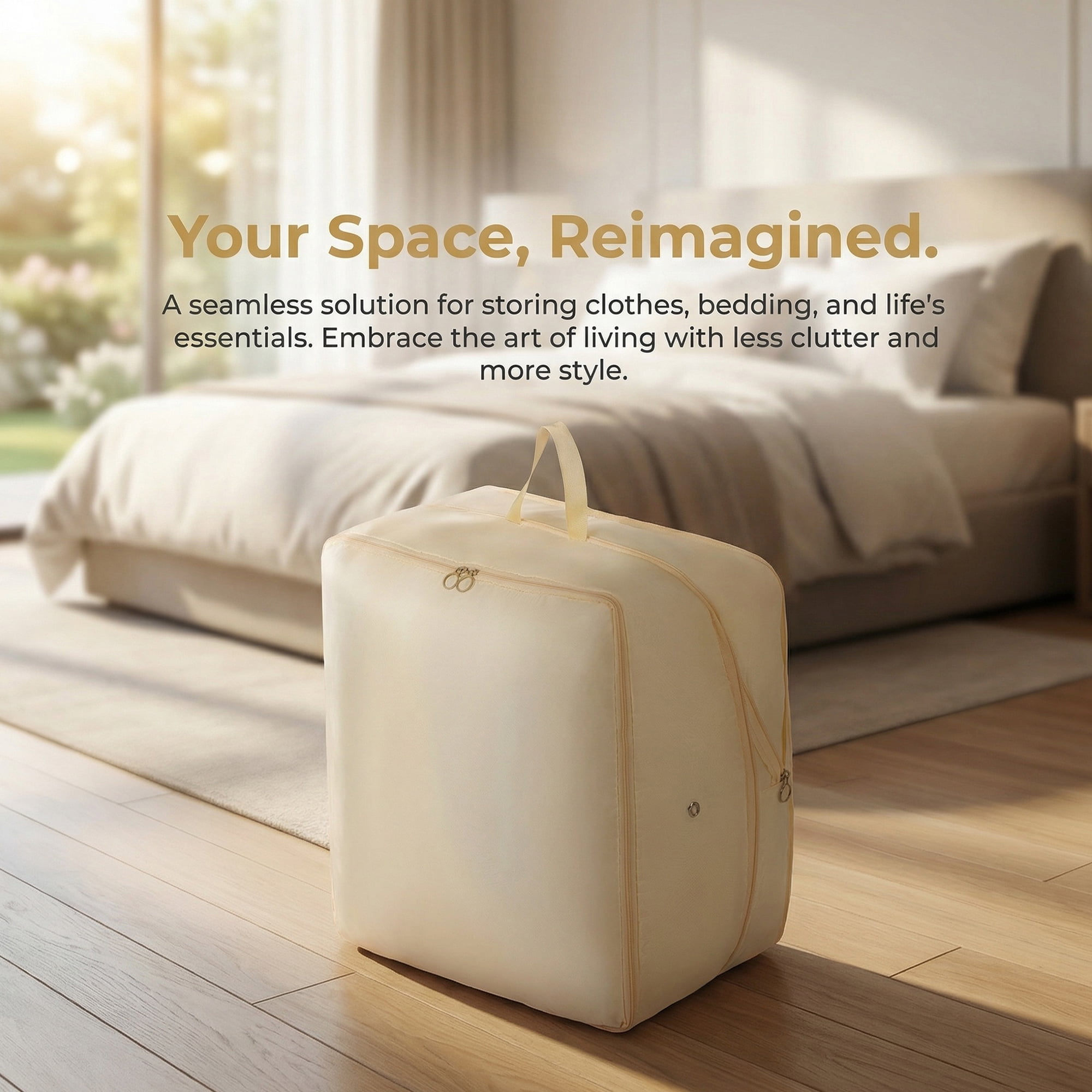 Unique Bargains Foldable Storage Bags Ideal for Organizing Bedroom Beige 21.3"x16.5"x23.6"