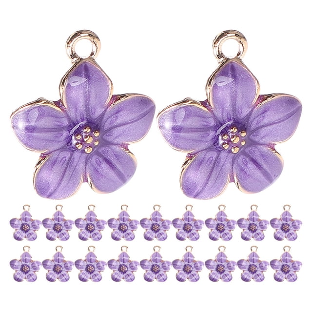 TABLETREANDS 20Ud Dijes En Esmalte Morado De Flor De Cerezo Pequeños Para Pulseras Y Llaveros