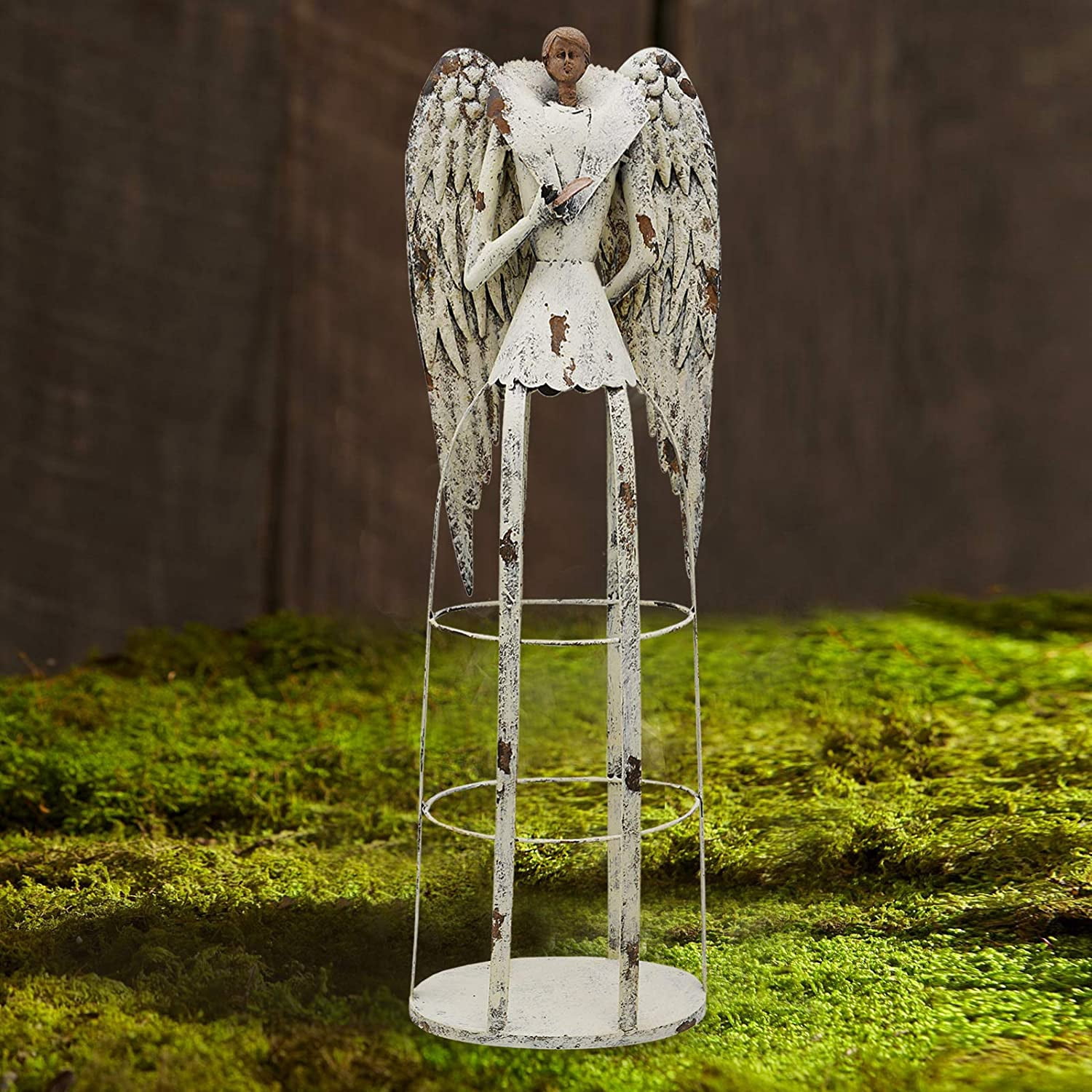 RAINBOW HANDCRAFTS 30” Antiqued Metal Guardian Angel Garden Statue, Hand Painted Decor