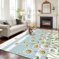 thumbnail image 3 of Area Rug 72×108in, Summer Daisy Green Plant Floor Carpet Living Room Rug, Blooms Flower Blue Stripe Non-Slip Welcome Mat Indoor Rugs for Bedroom Dining Room, 3 of 9
