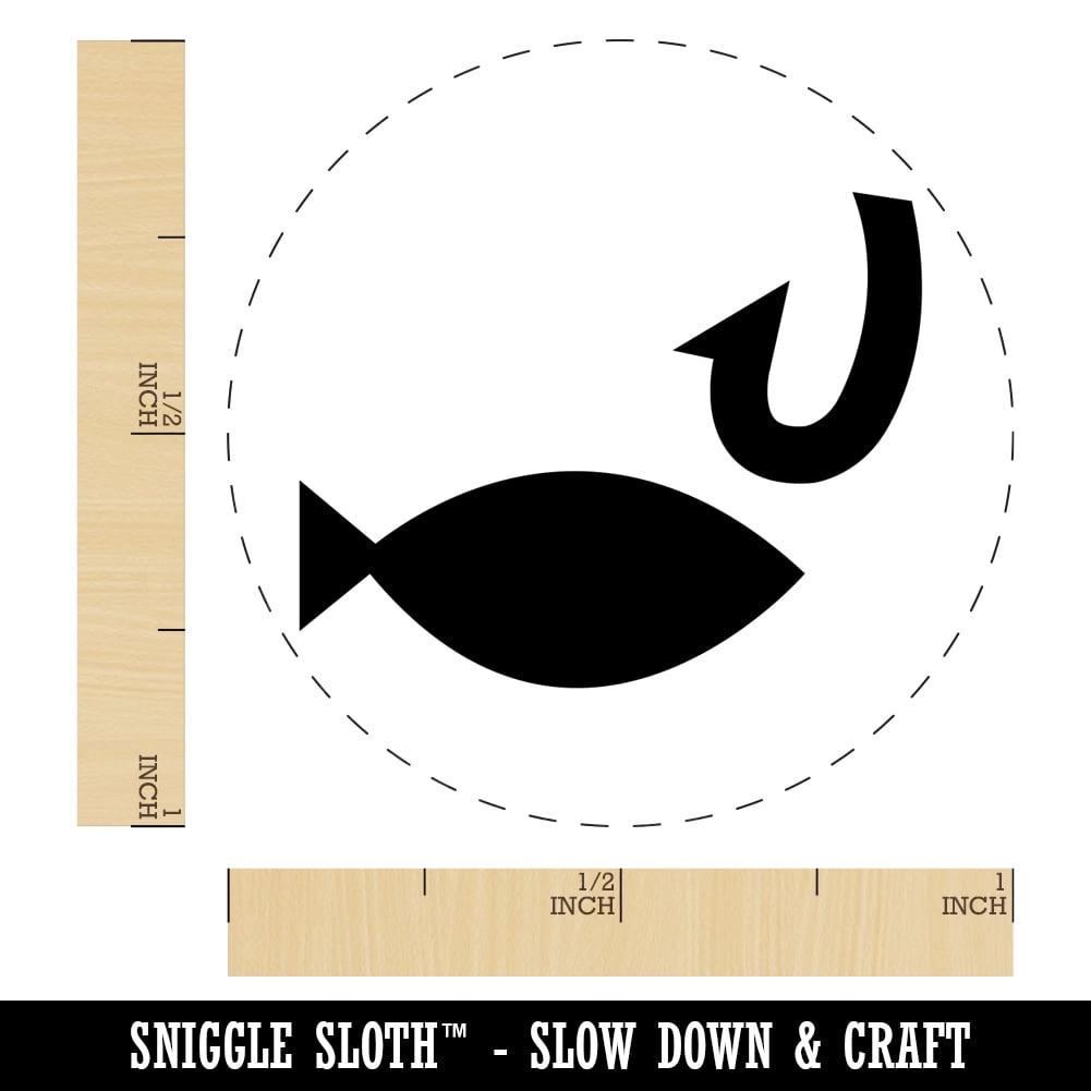 Fish and Hook Fishing Self-Inking Rubber Stamp Ink Stamper - Purple Ink - Medium 1 Inch