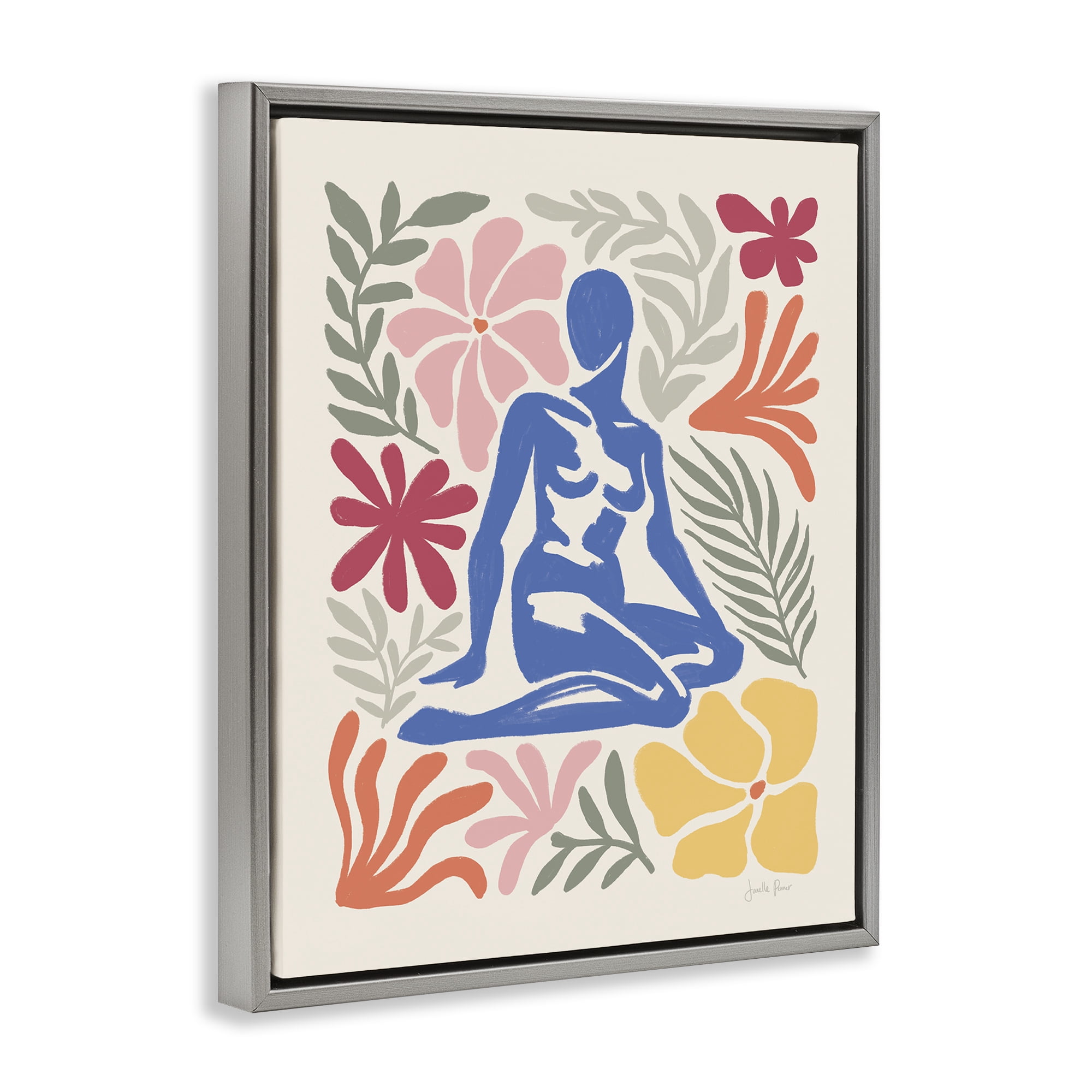 Stupell Industries Abstract Garden & Woman Novelty Painting Gray Floater Framed Canvas Art Print Wall Art, 17 x 21