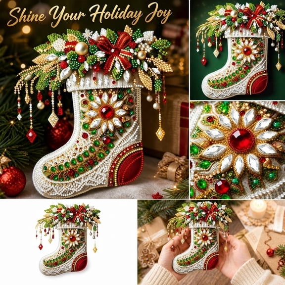 Mosaic Kits for Adults, Pearl Painting Kit, Christmas Wall Art, Crafts for Adults, 1Pc 30X30Cm No-Frame Christmas Stocking Themed Pearl Bead Diamond Art Set, All Required Crafting