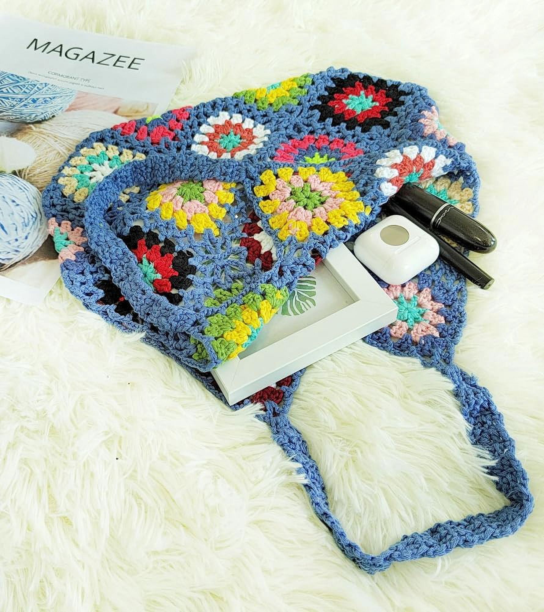 Zhengup Crochet Handbags for Women Knitted Handmade Shouder Bag Colorful Summer Tote Woven Top Handle Purse Vacation