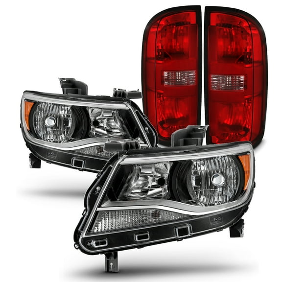 AKKON - Fits 2015-2022 Chevy Colorado Crew Extra Cab [Halogen Type] Chrome Headlights   Red Clear Tail Lights Pair 4Pcs