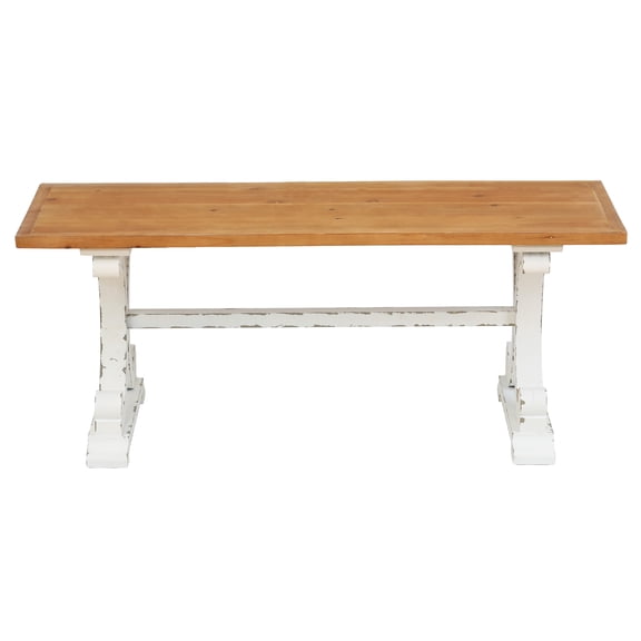 LuxenHome 45" W Farmhouse White and Natural Wood Entry Coffee Table or Bench