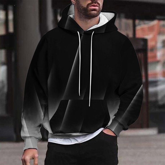 Mens Big and Tall Hoodies & Sweatshirts M-4X Plus Size With Pocket Pullover Fleece Lined Hooded Gradient Printed Long Sleeve Warm Sweatshirt Clearance