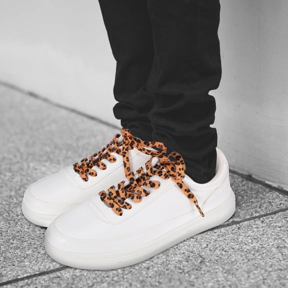 NICEXMAS 1Pair Leopard Print Shoe Laces Flat Thin Patterned Replacement Shoe Straps