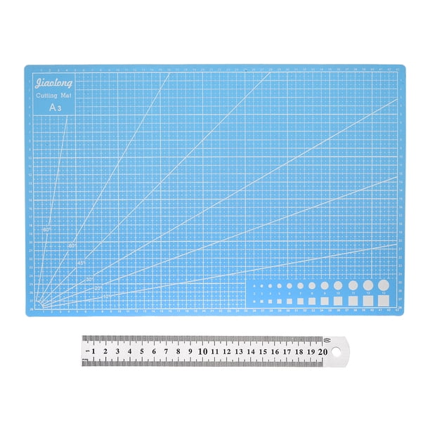 Corte Estera y Metal Regla Juego A3 18" x 12" Azul Costura Tapete 8" 20cm 0.7mm Grosor Métrico Británico Sistemas Inoxidable Acero Regla Doble Cara para Cortar Medir