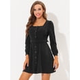 thumbnail image 2 of Vestido de pana Allegra K con cinturón y cuello cuadrado Negro S, 2 of 5