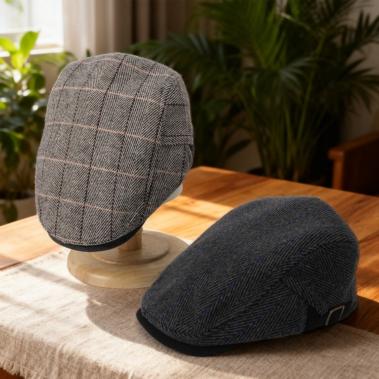 Bocaoying Men's Adjustable Newsboy Caps, 2-Pack Black/Grey photo 2