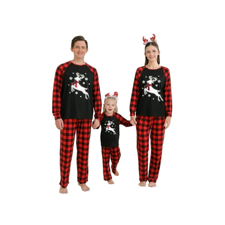 

Ma&Baby Matching Family Christmas Deer Pajamas Xmas Pjs Women Men Plaid Clothes Holiday Sleepwear