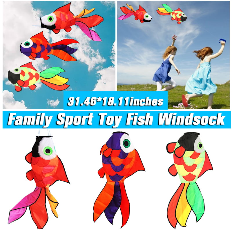 Fish Nylon Kite Windsock Rainbow Outdoor Garden Decor Kids Park Outdoor Toys 