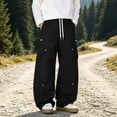 thumbnail image 2 of Men's Y2K Baggy Parachute Pants Track Pants, Quick Dry Open Bottom Wide Leg Jogger Trousers with Big Pockets Elastic Drawstring Waist for Gym Hiking Daily Casual Wear, 2 of 7